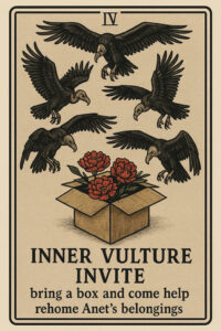 4 Inner Vulture invitation to come and take some of Anet’s stuff